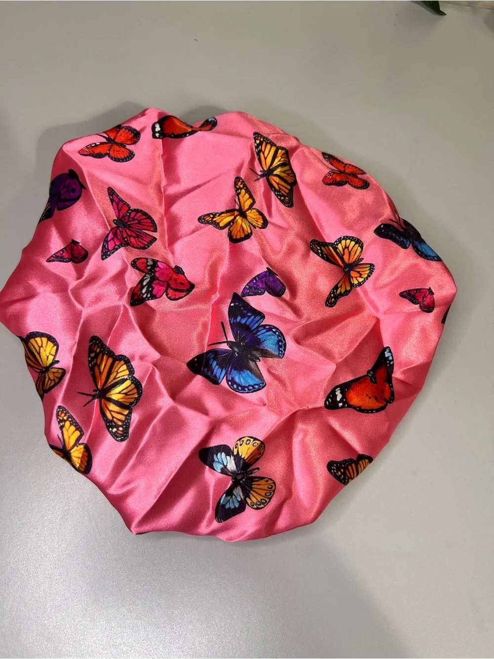 Pink Butterfly Satin Bonnet - Women's Hair Protection